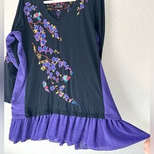 JW los angeles • johnny was LA embroidered ruffle mini dress L